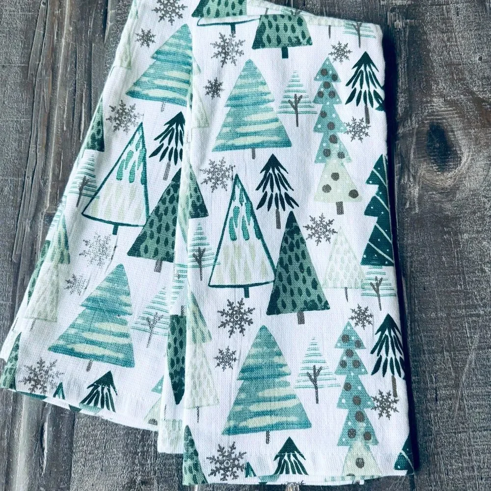 Christmas Tree Holiday Forest Metallic Kitchen Dish Towels